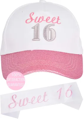 16th Birthday Gifts for Girl, 16th Birthday Hat and Sash for Girls, 16th Birthday Party