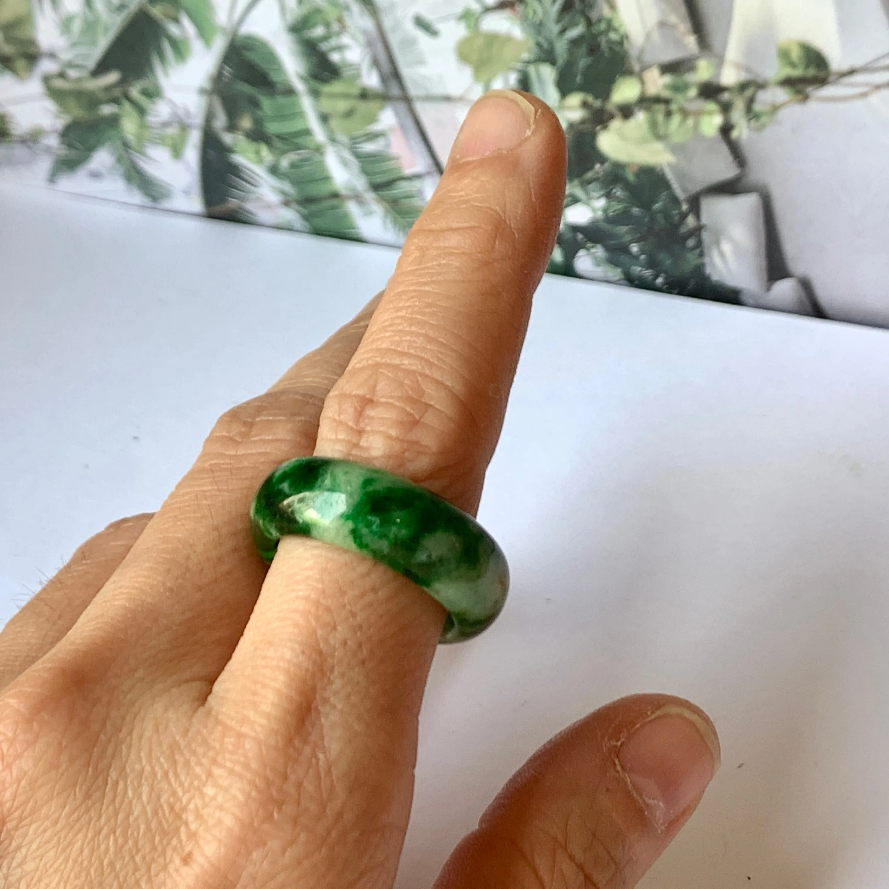 18.3mm A-Grade Natural Floral Imperial Jadeite Abacus Ring Band No.162219B