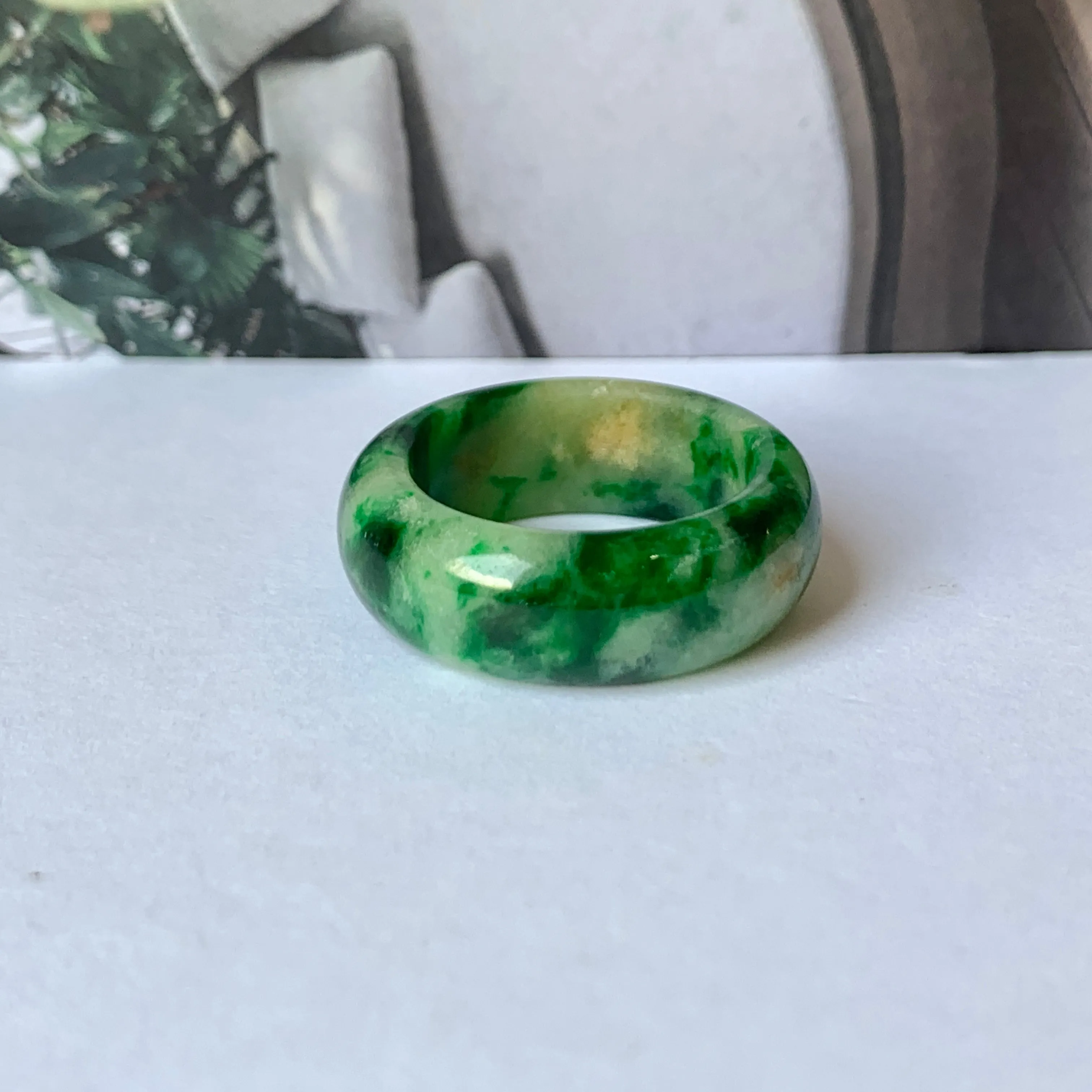 18.3mm A-Grade Natural Floral Imperial Jadeite Abacus Ring Band No.162219B