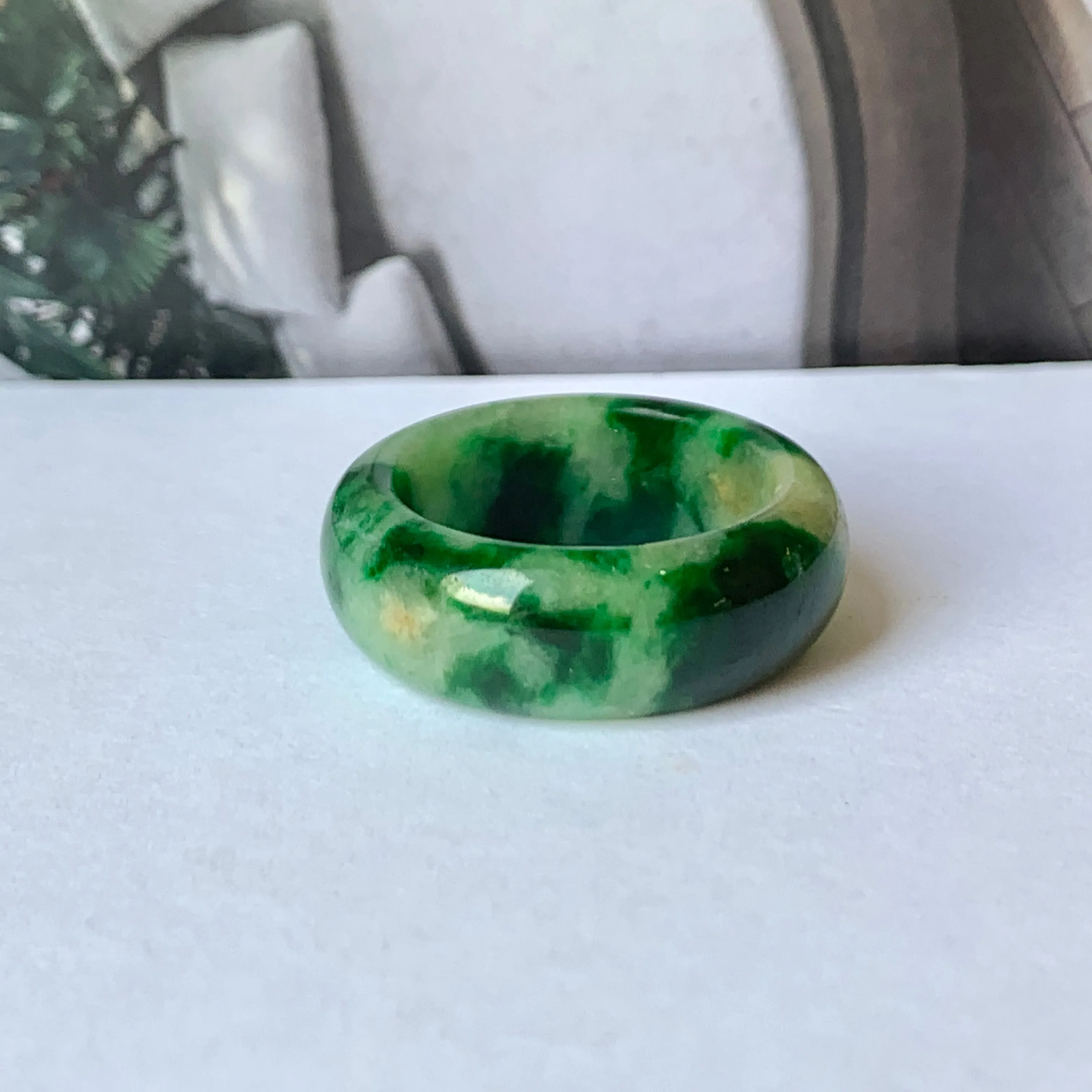 18.3mm A-Grade Natural Floral Imperial Jadeite Abacus Ring Band No.162219B