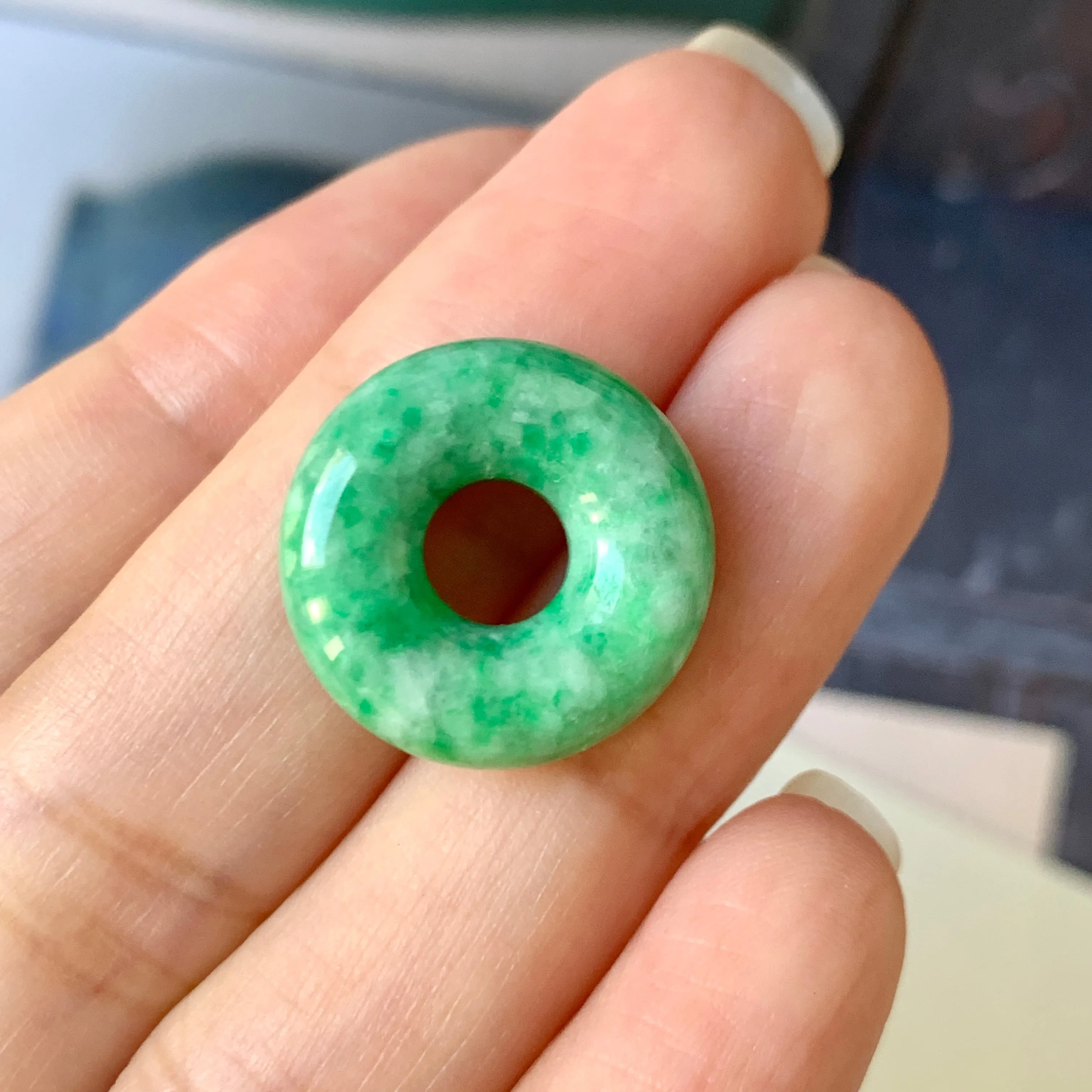 A-Grade Natural Floral Jadeite Bagel Piece No.171649