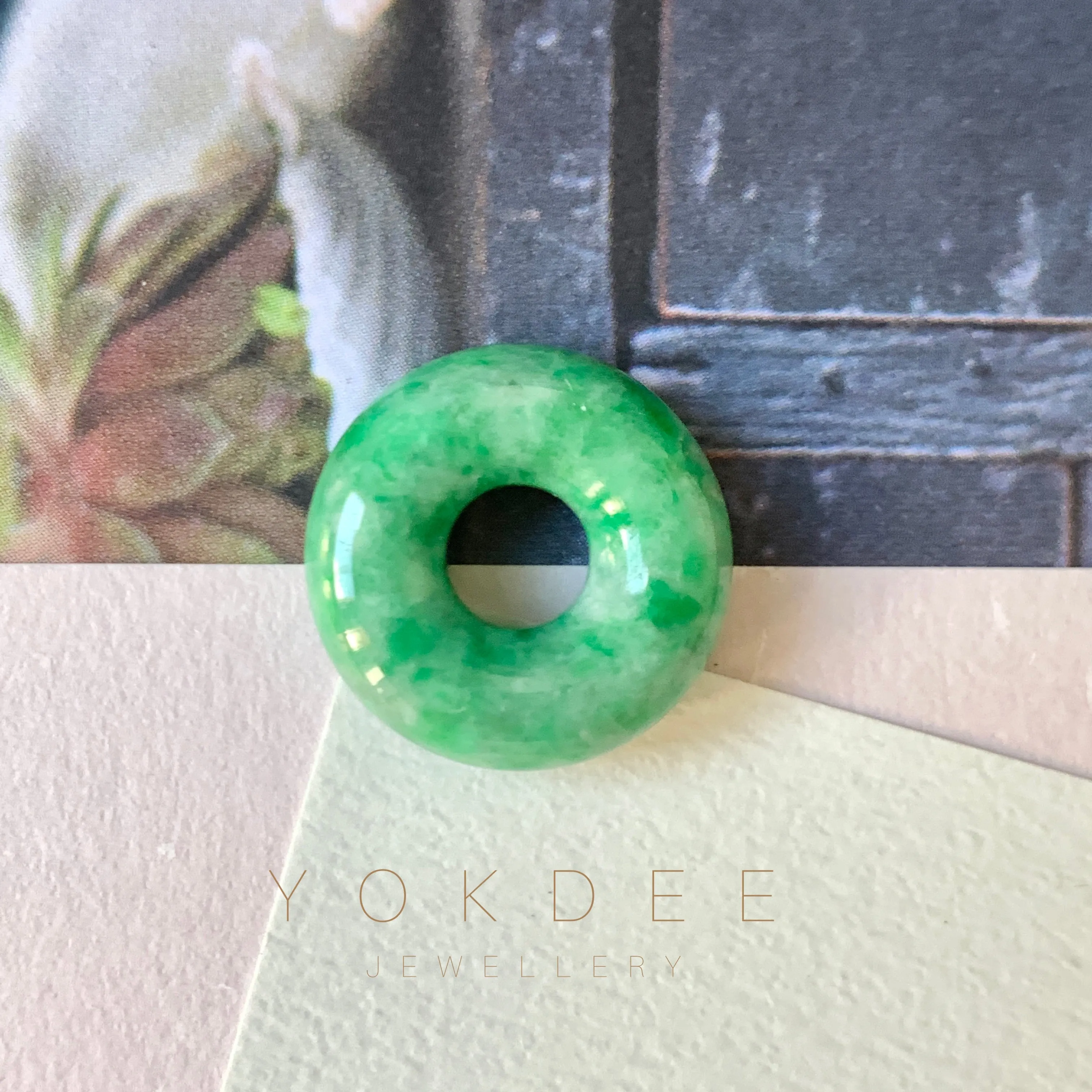 A-Grade Natural Floral Jadeite Bagel Piece No.171649