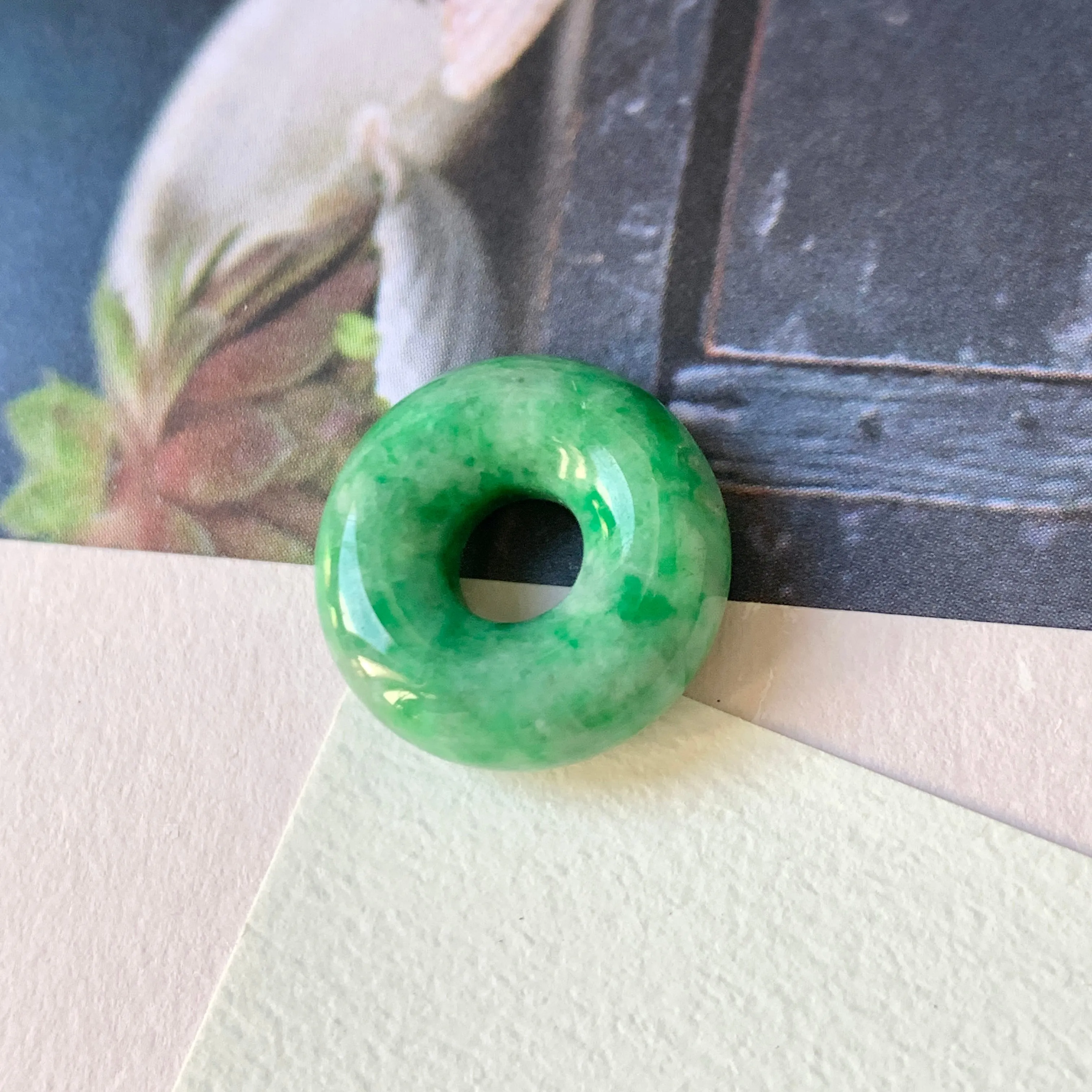 A-Grade Natural Floral Jadeite Bagel Piece No.171649