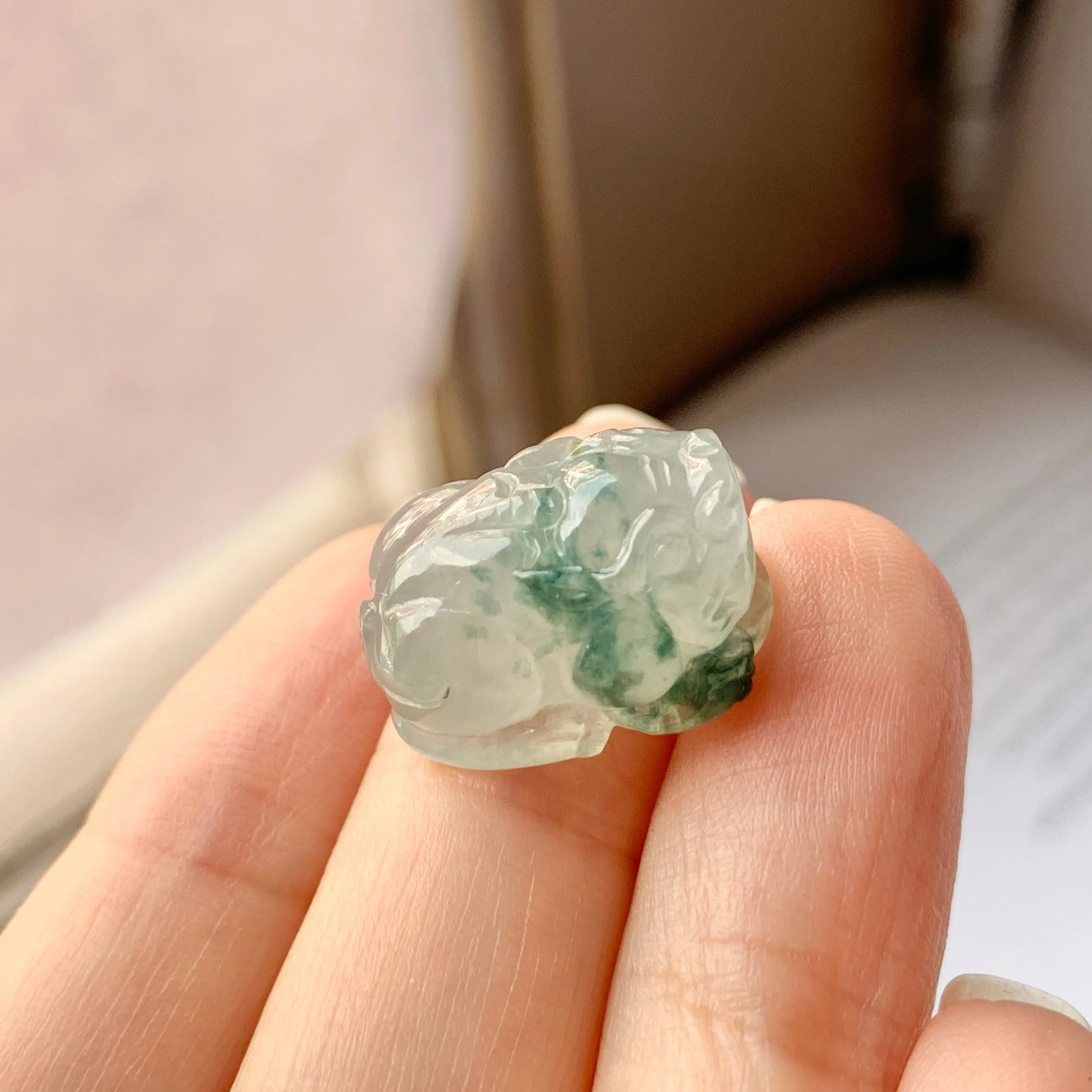 A-Grade Natural Floral Jadeite Pixiu No.171726