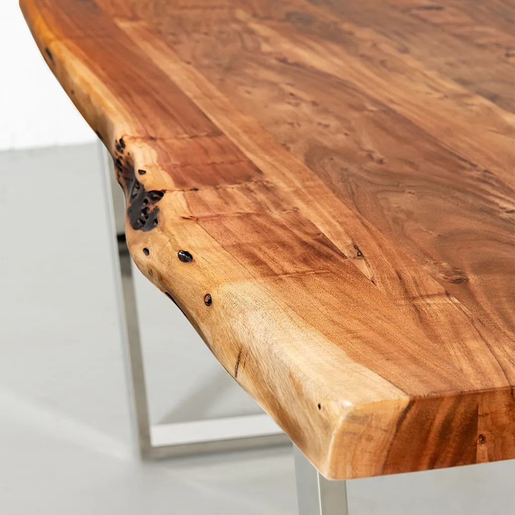 Acacia Live Edge Wood Table with Chrome U Legs/Natural Color