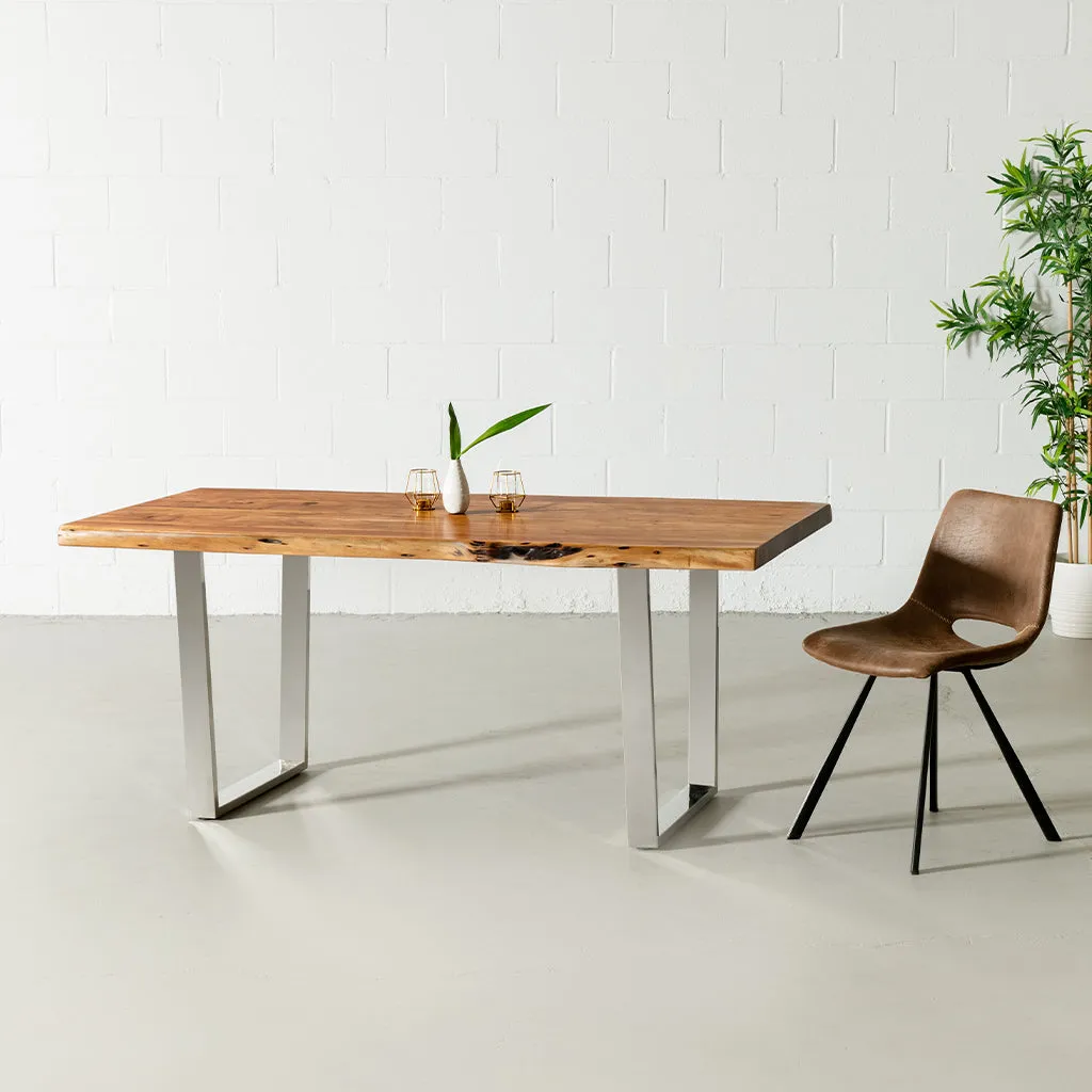 Acacia Live Edge Wood Table with Chrome U Legs/Natural Color