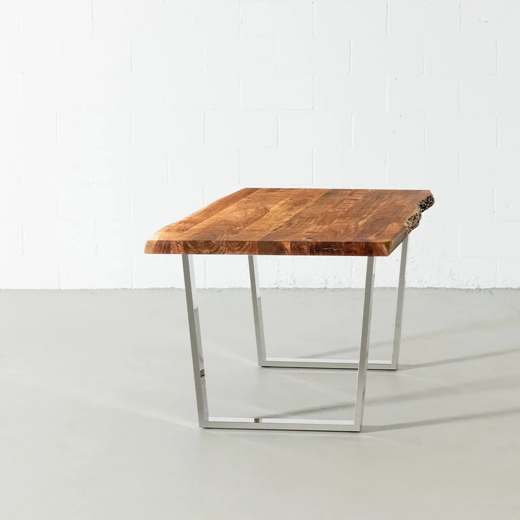 Acacia Live Edge Wood Table with Chrome U Legs/Natural Color