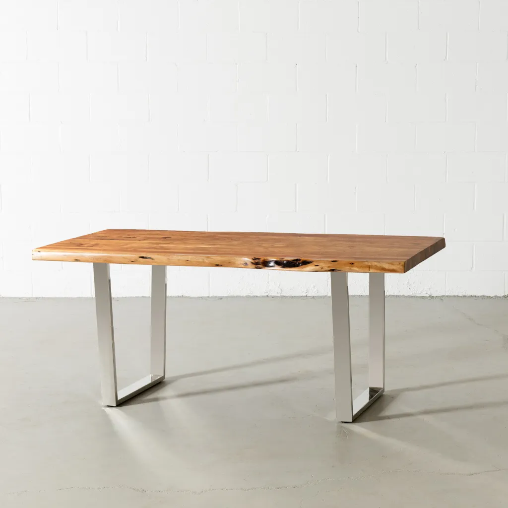 Acacia Live Edge Wood Table with Chrome U Legs/Natural Color