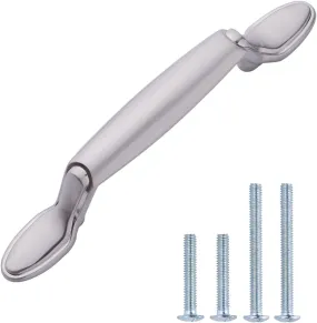 AmazonBasics Spoon Foot Cabinet Handle 5.12in Length 3in Hole Center Satin Nickel 10Pack