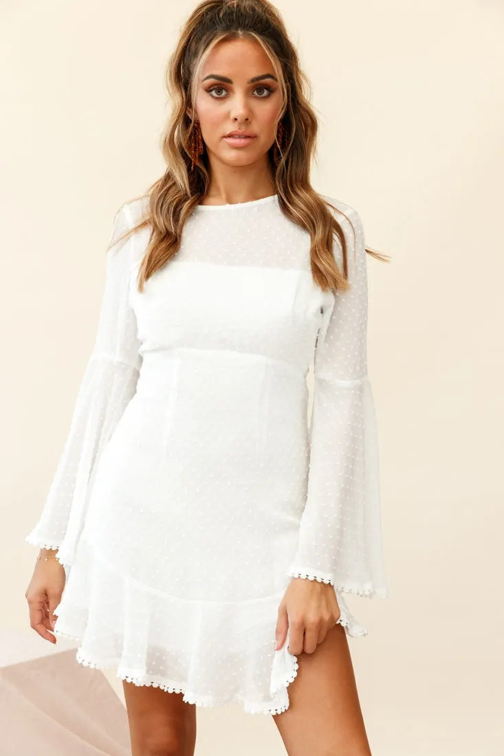 Angelou Long Bell Sleeve Hail Spot Dress White