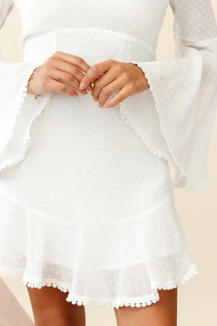 Angelou Long Bell Sleeve Hail Spot Dress White