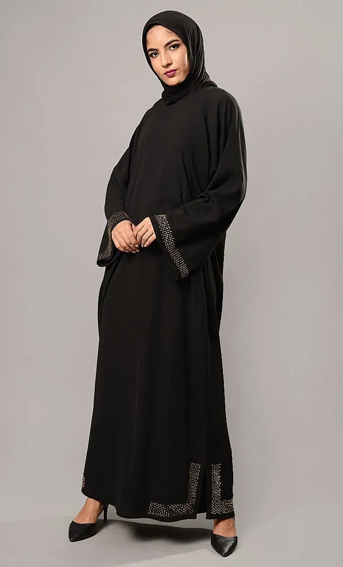 Beads Embroidered Bell Sleeves Abaya Dress - Final Sale