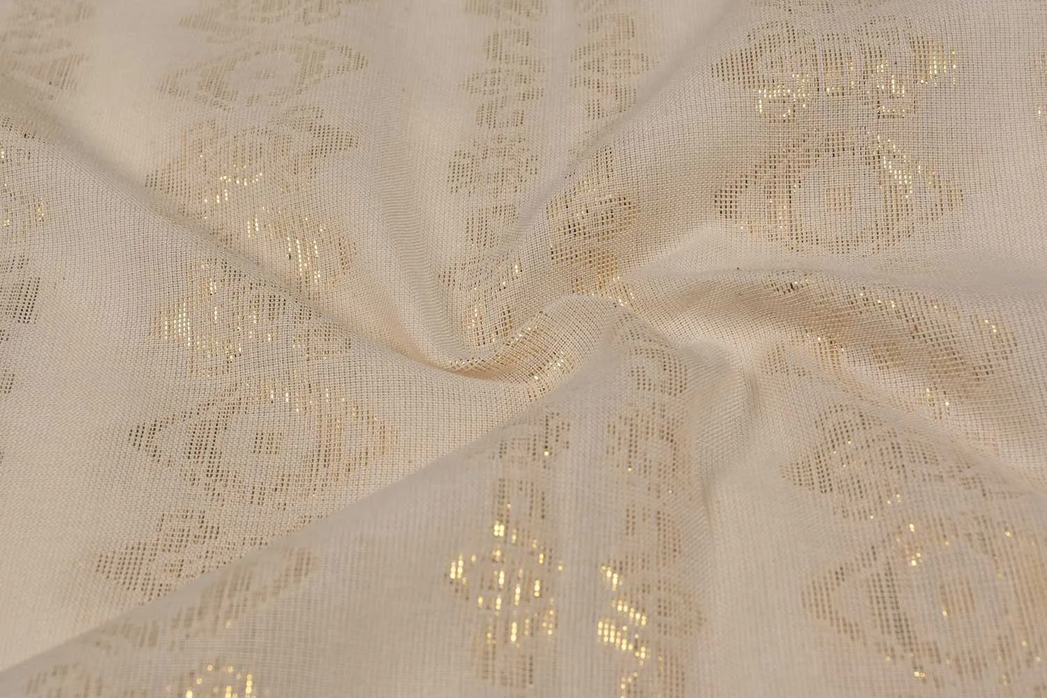 Beige & Golden Cotton Lurex Kora Jacquard Fabric