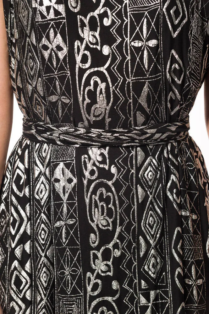 Black Silver Pattern Column Evening Dress