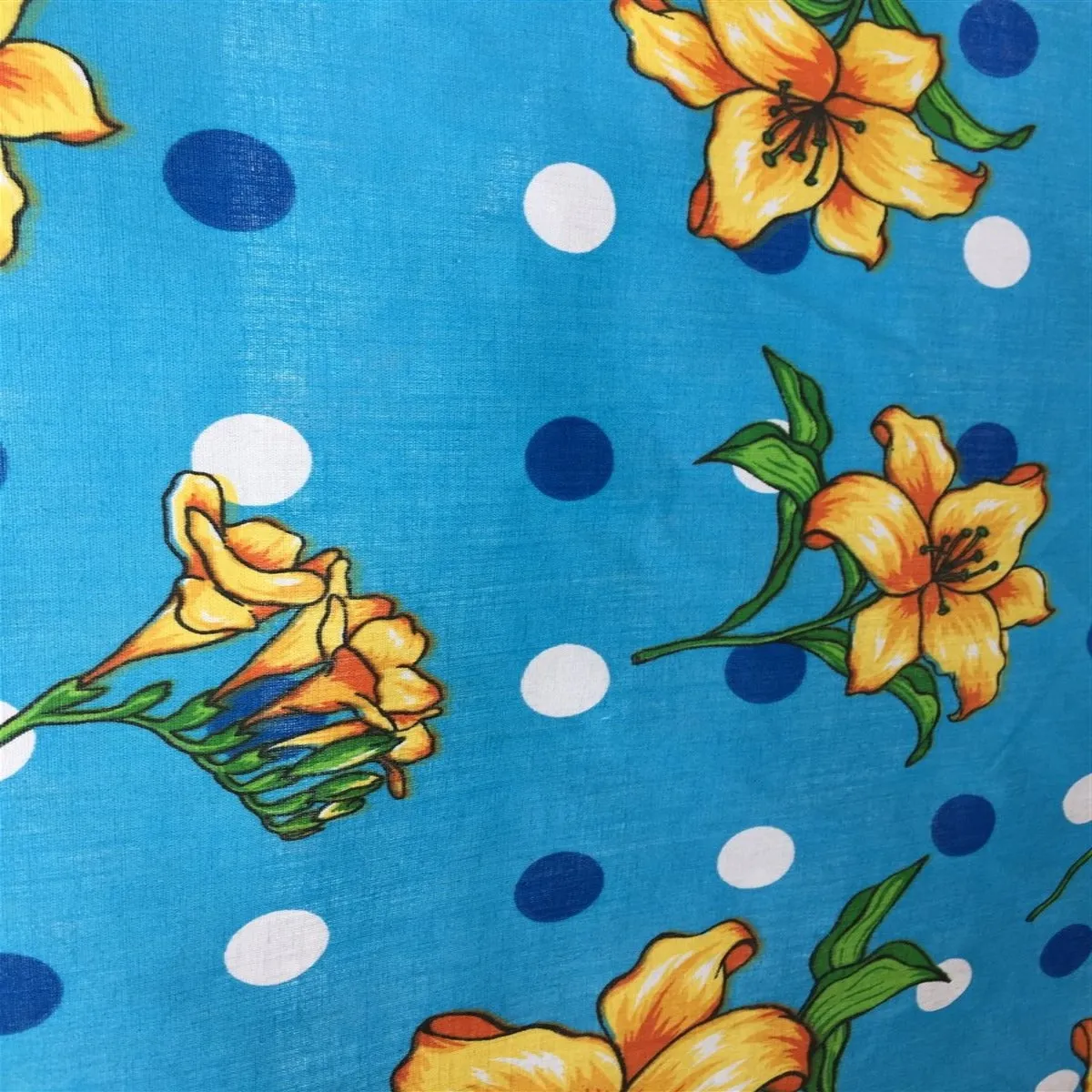 Blue Lily Flowers Poly Cotton Fabric