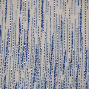 Blue Sequins and Beads Rain Embroidered Tulle Fabric