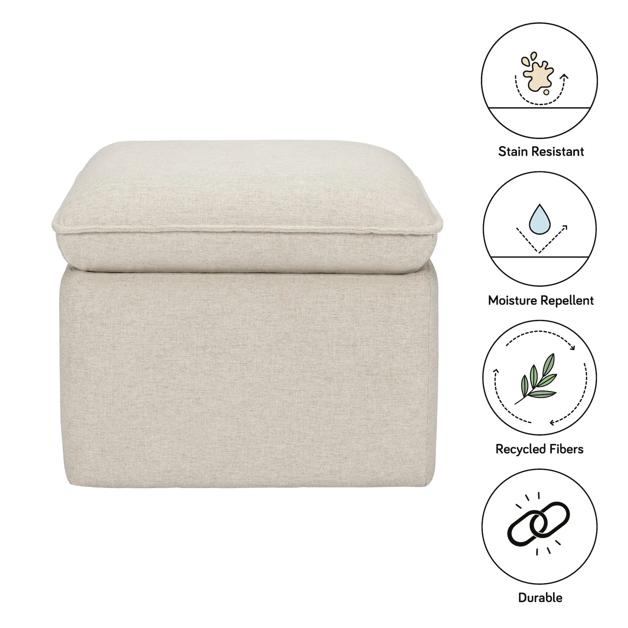 Cali Storage Ottoman in Eco-Performance Fabric with USB port - Beach