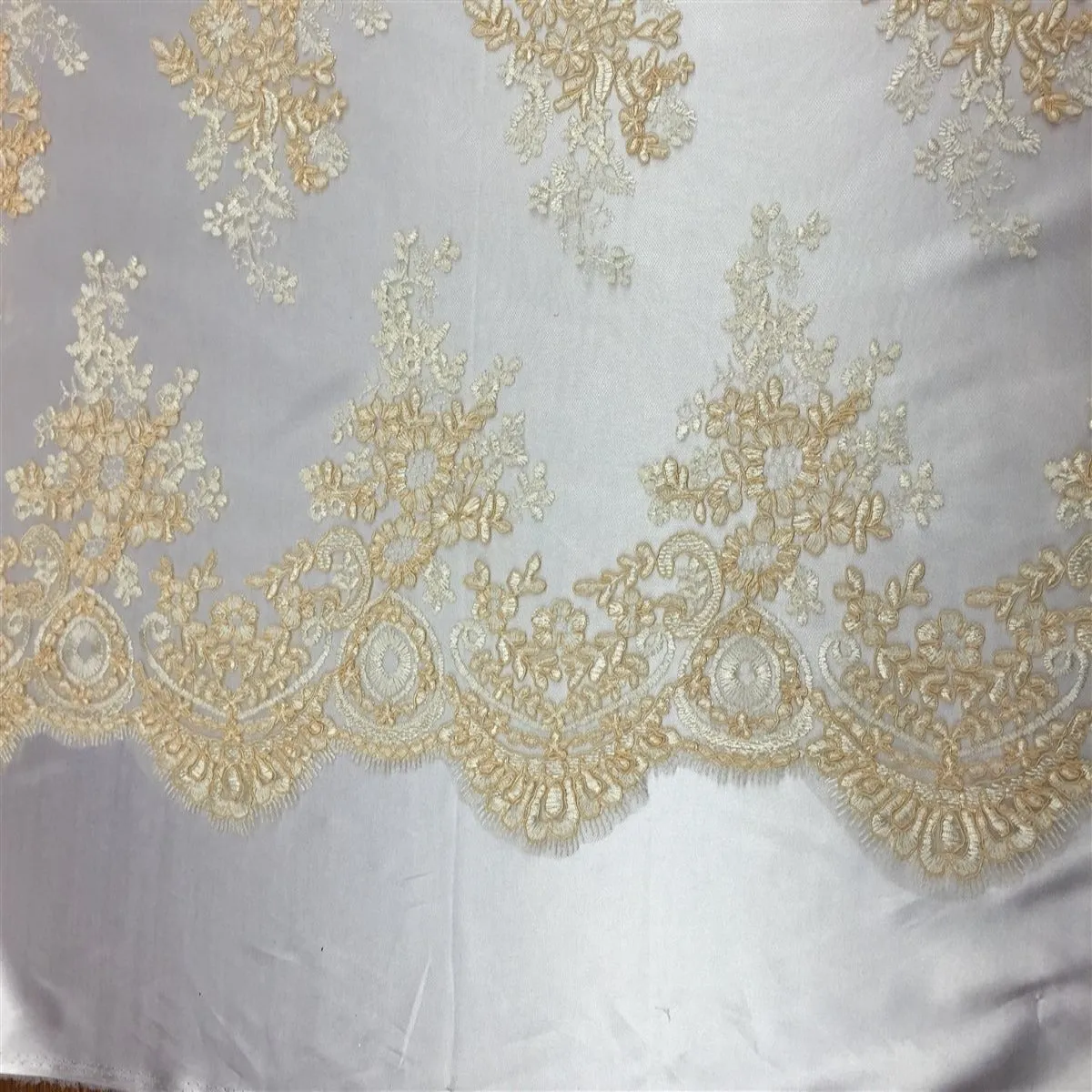 Champagne White Oswald Embroidered Lace Fabric