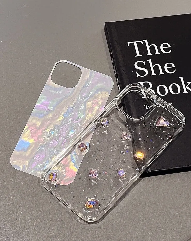 Cute Clear Glitter Heart Rhinestone Diamond Studded Bling Design Protective Shockproof Phone Case for iPhone 11 12 13 14 15 Pro Max Case