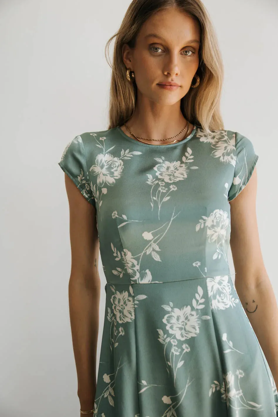 Daniella Floral Dress in Sage