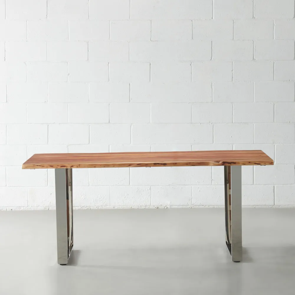 DANTON - Acacia Live Edge Table 3.5cm Thickness Top with U Chrome Legs