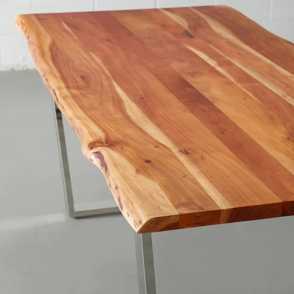 DANTON - Acacia Live Edge Table 3.5cm Thickness Top with U Chrome Legs