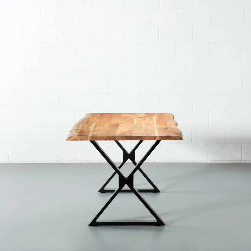 DANTON - Acacia Live Edge Table 3.5cm Thickness Top with X Black Legs