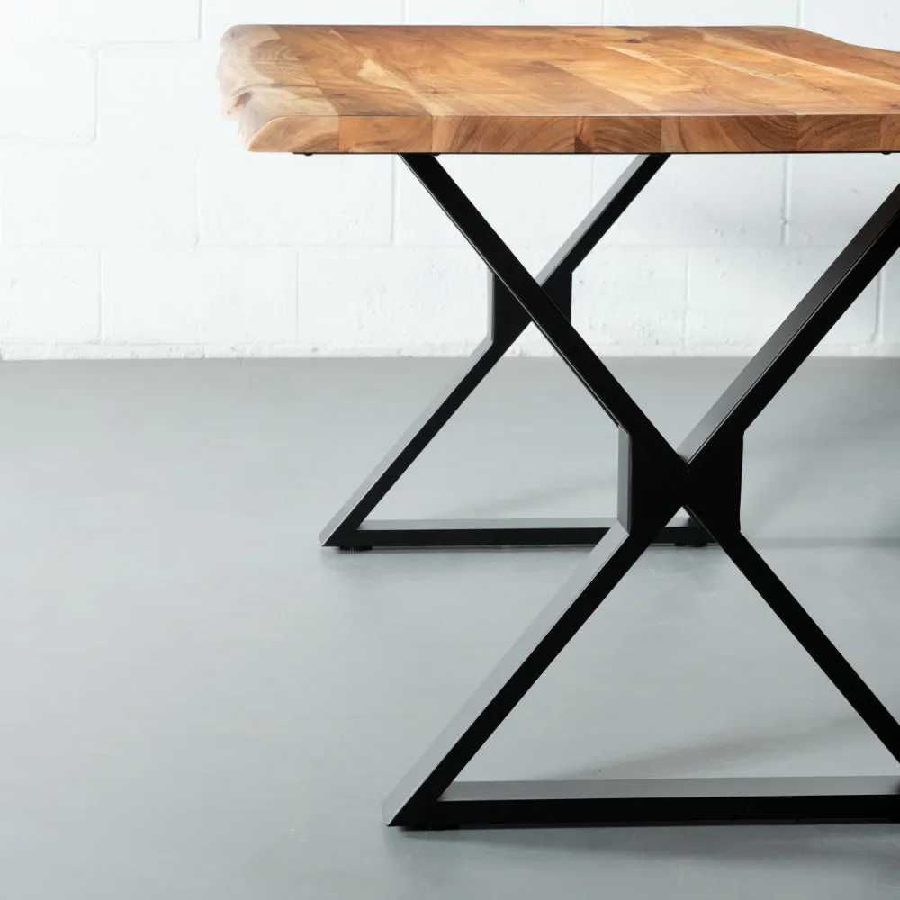 DANTON - Acacia Live Edge Table 3.5cm Thickness Top with X Black Legs