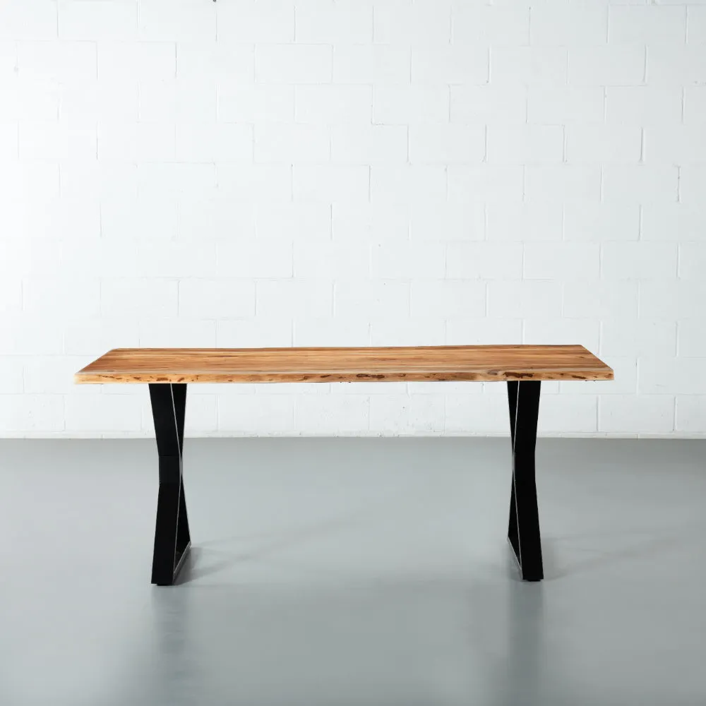 DANTON - Acacia Live Edge Table 3.5cm Thickness Top with X Black Legs