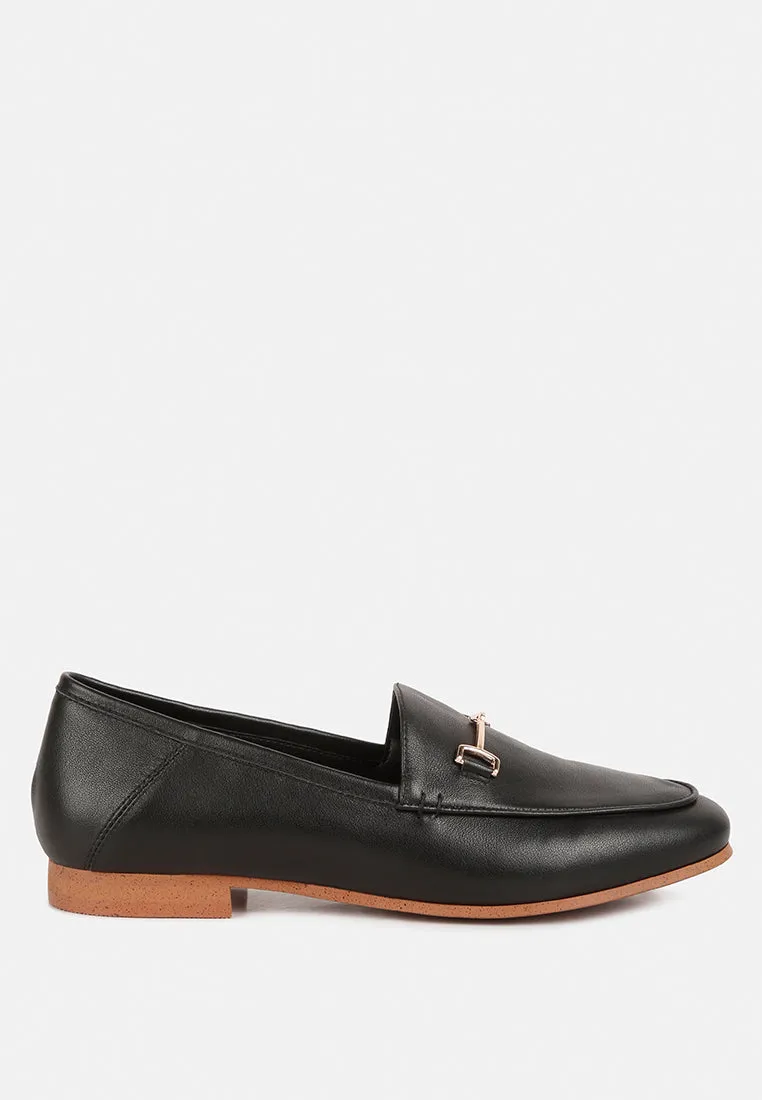 DARETH Horsebit Flat Heel Loafers in Black