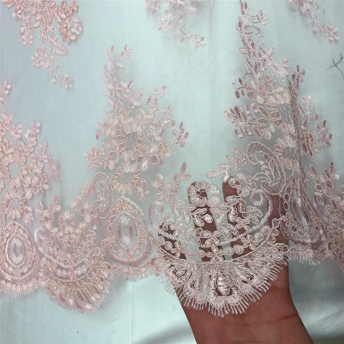 Dusty Pink Oswald Embroidered Lace Fabric