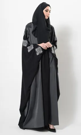 Embroidered Motifs Kimono Abaya  And Hijab Set