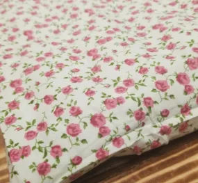 End of Bolt: 5 yards of Designer Deadstock Cottage Core Coral Rose and Cream Cotton Spandex Stretch Poplin Woven- remnant