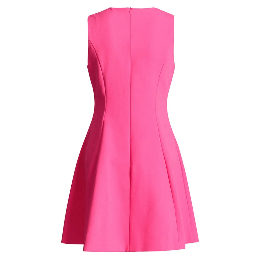 Feminine 3D Rosette Square Neck A Line Sleeveless Crepe Mini Party Dress