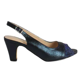 Glamour Peep Toe Sling Backs - Bern - Navy