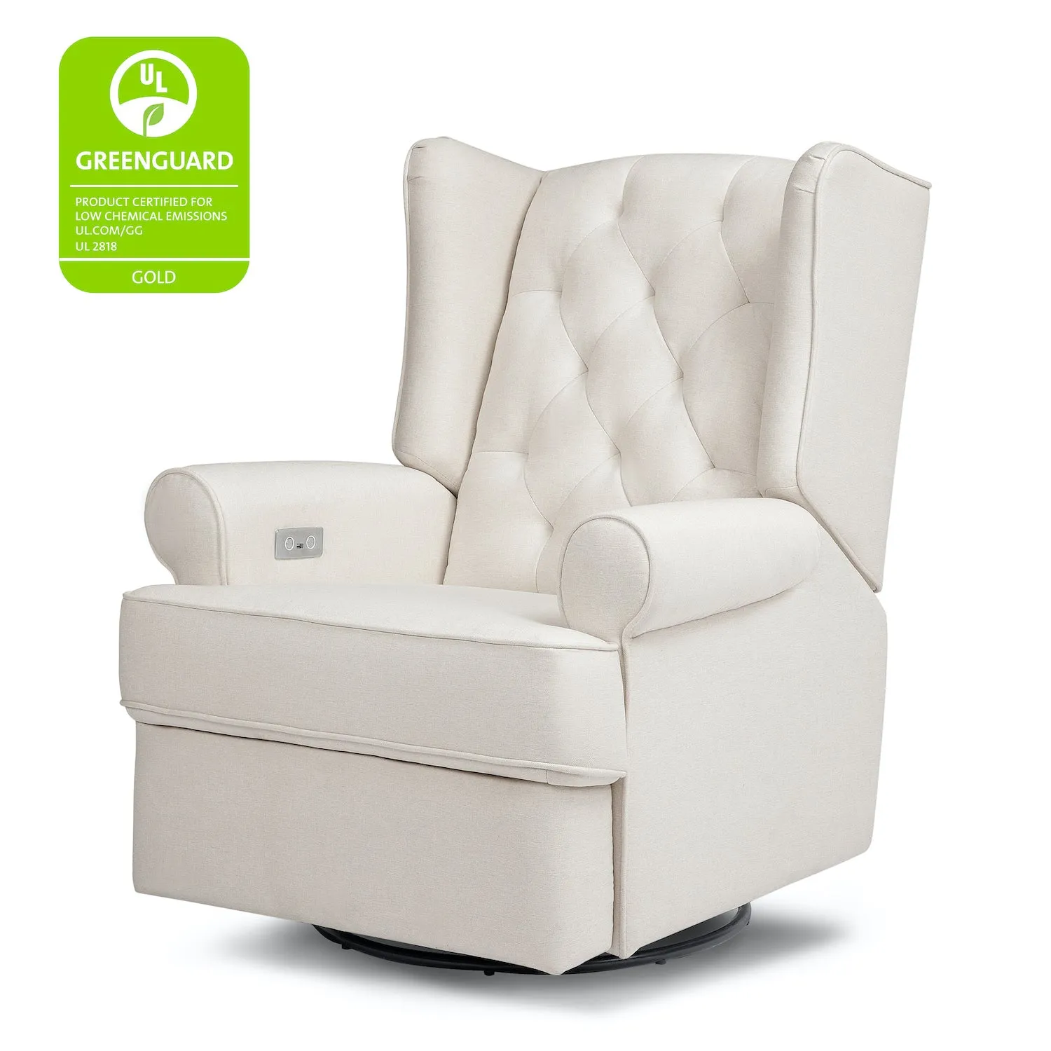 Harbour Electronic Recliner   Swivel Glider in Eco-Performance Fabric with USB Port - Cream