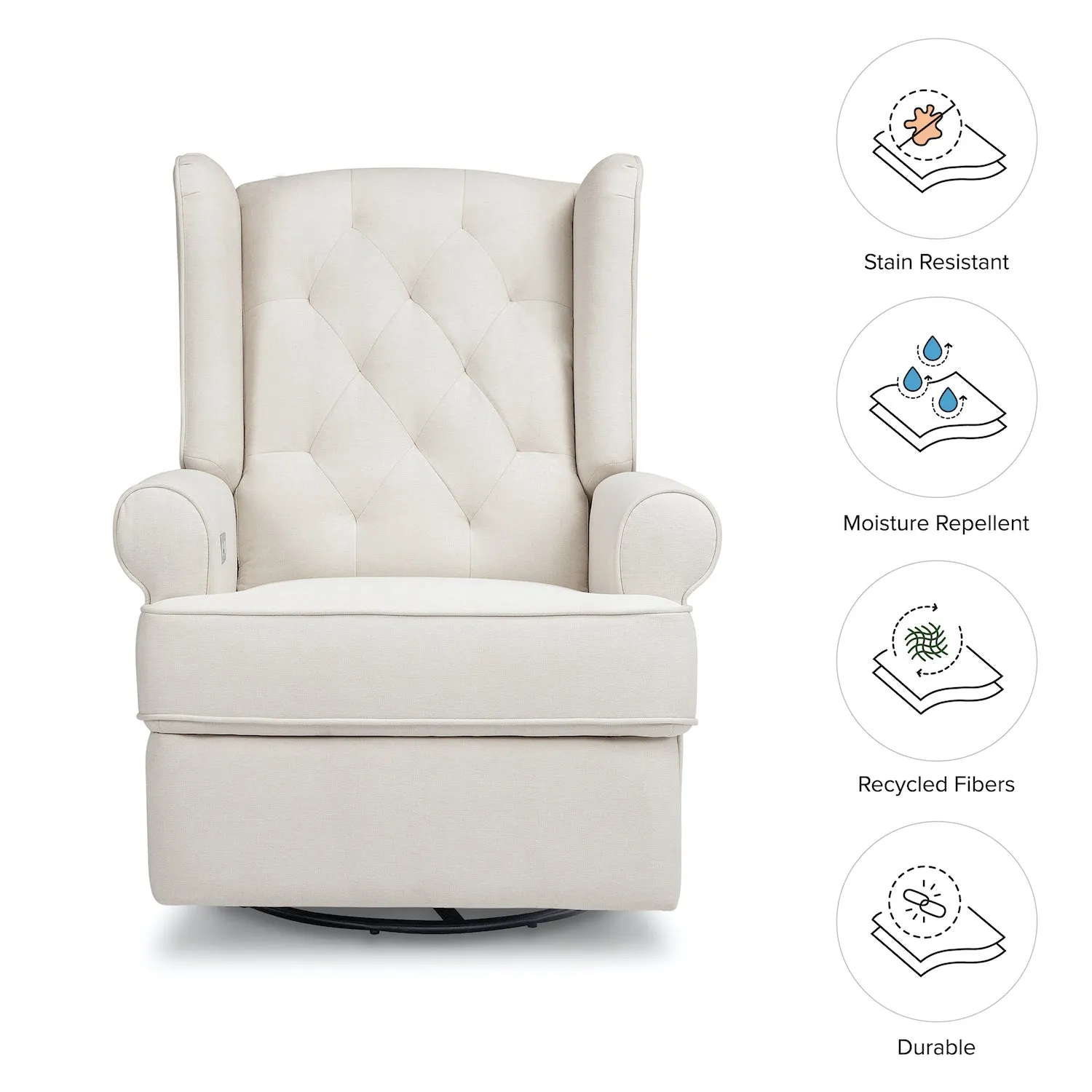 Harbour Electronic Recliner   Swivel Glider in Eco-Performance Fabric with USB Port - Cream