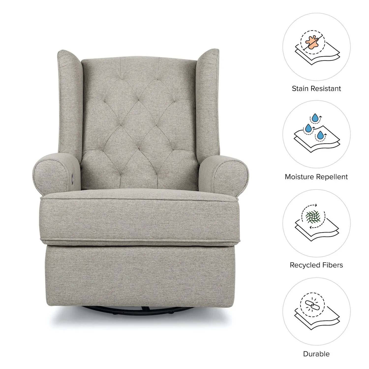 Harbour Electronic Recliner   Swivel Glider in Eco-Performance Fabric with USB Port - Grey