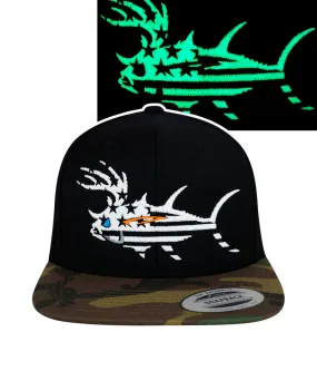 "BUCK- EYE FADED GLORY" Evening Glow Black & Camo Unisex Flatbill Snapback Hat